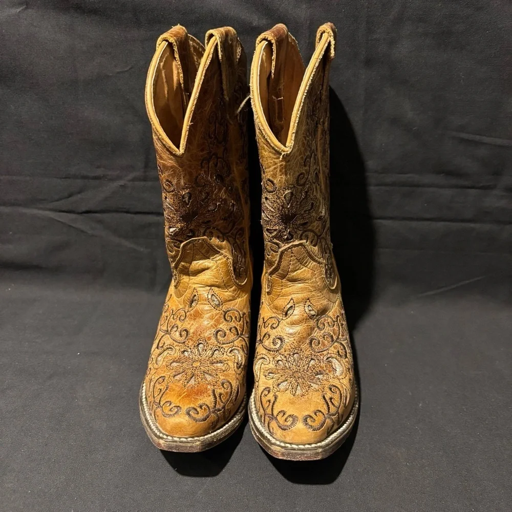 Jar Boots Made in Mexico Tan Leather Cut-Out/Embroidery Snip Toe MX sz 18 /USA 9